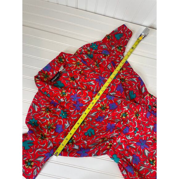 Vintage Strait Lane Red & Purple Floral Midi Dress Short Sleeve VTG Size 8 - Picture 3 of 6